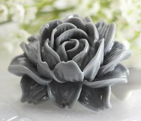 Large Gray Flower Resin Cabochons 2pc