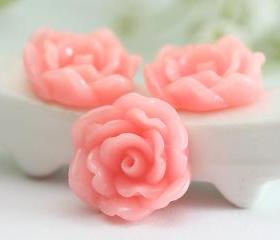 Pink Flower Resin Cabochons 12pc