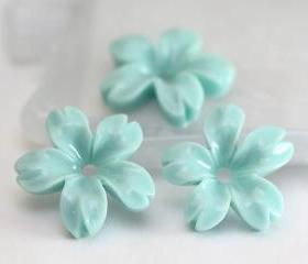 Sky Blue Cherry Blossoms Resin Cabochons 8pc