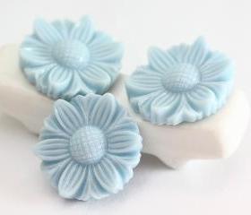 Pale Blue Flower Resin Cabochons 6pc