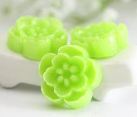  Lime Green Cherry Blossoms Resin Cabochons 6pc