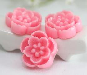 Pink Cherry Blossoms Resin Cabochons 6pc