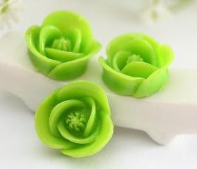 Apple Green Rose Resin Cabochons 12pc