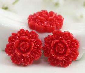 Red Flower Resin Cabochons 8pc