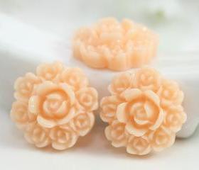 Light Orange Flower Resin Cabochons 8pc