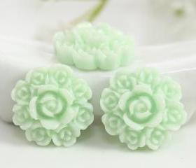 Light Green Flower Resin Cabochons 8pc
