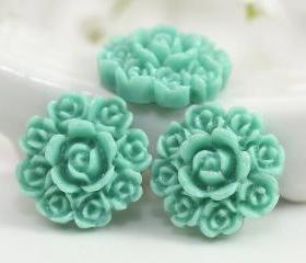 Aquamarine Flower Resin Cabochons 8pc