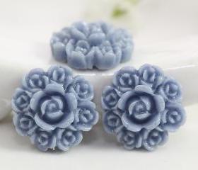 Pale Aqua Flower Resin Cabochons 8pc