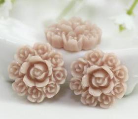 Light Brown Flower Resin Cabochons 8pc
