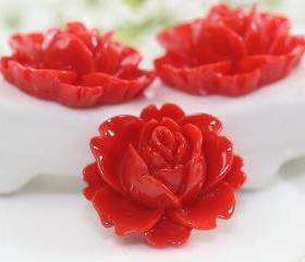 Red Rose Resin Cabochons 6pc