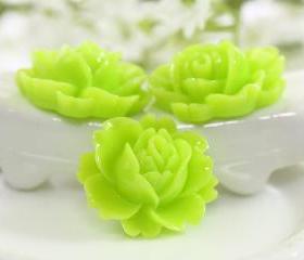 Lime Green Rose Resin Cabochons 6pc