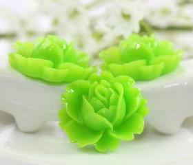 Apple Green Rose Resin Cabochons 6pc
