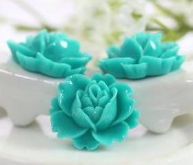 Dark Turquoise Rose Resin Cabochons 6pc