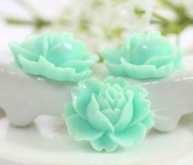 Light Turquoise Rose Resin Cabochons 6pc