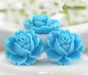 Light Blue Rose Resin Cabochons 6pc