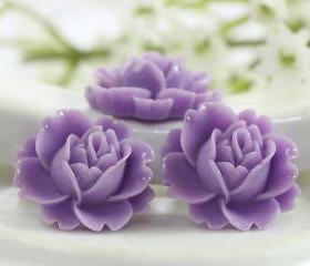 Lavender Rose Resin Cabochons 6pc