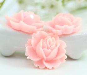 Light Pink Rose Resin Cabochons 6pc