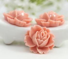 Light Coral Rose Resin Cabochons 6pc