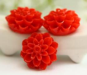 Red Dahlia / Mums Flower Resin Cabochons 6pc