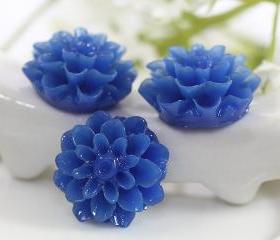 Dark Blue Dahlia / Mums Flower Resin Cabochons 6pc