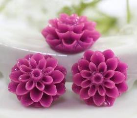 Plum Dahlia / Mums Flower Resin Cabochons 6pc