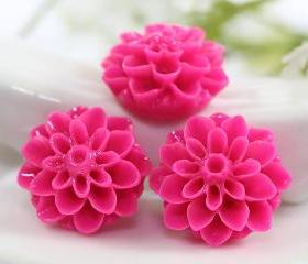 Deep Pink Dahlia / Mums Flower Resin Cabochons 6pc