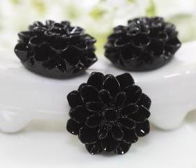 Black Dahlia / Mums Flower Resin Cabochons 6pc