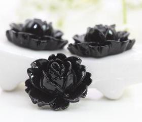 Black Rose Resin Cabochons 6pc