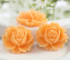Orange Rose Resin Cabochons 6pc