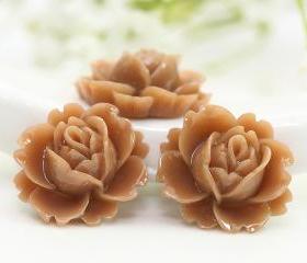 Brown Rose Resin Cabochons 6pc