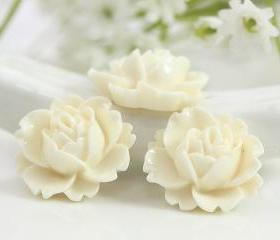 White Rose Resin Cabochons 6pc