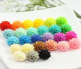 Dahlia / Mums Resin Cabochons Mix Pack 27pc