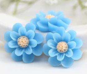 Blue Flower Resin Cabochons 6pc