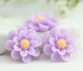 Lavender Flower Resin Cabochons 6pc