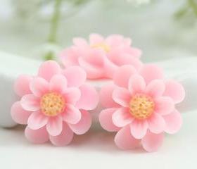 Pink Flower Resin Cabochons 6pc
