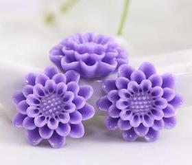 Purple Flower Resin Cabochons 4pc