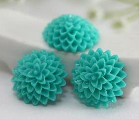 Dark Turquoise Dahlia / Mums Flower Resin Cabochons 10pc